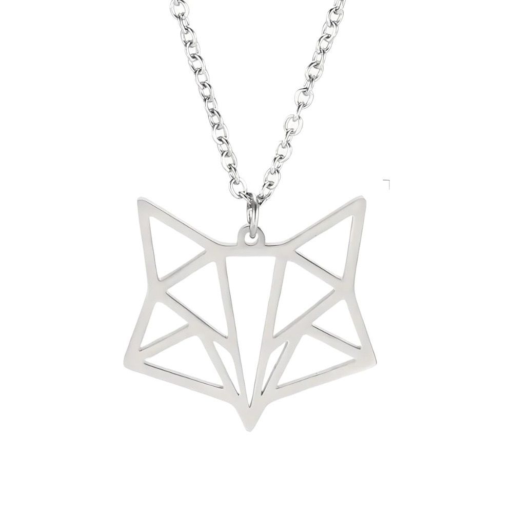 #77 | Stainless Steel Origami Geometric Fox Head Pendant Necklace
